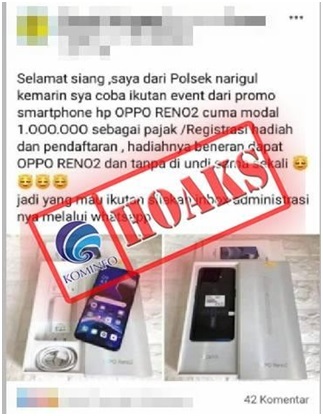 Penawaran Promo Handphone oleh Akun Facebook Polsek Naringgul Cianjur