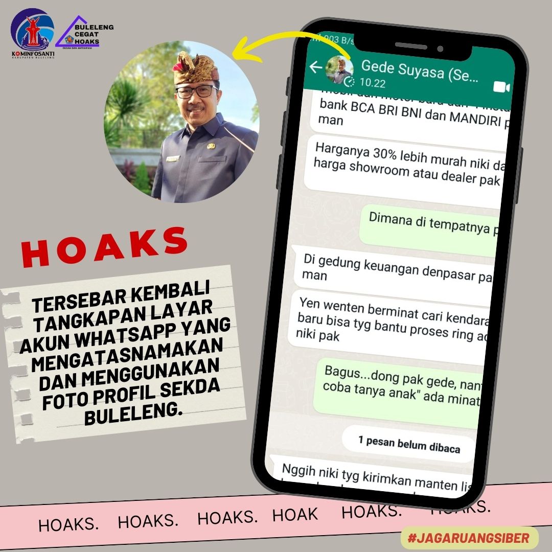 Tersebar Kembali tangkapan layar Akun Whatsapp yang mengatasnamakan dan menggunakan foto profil Sekda Buleleng.