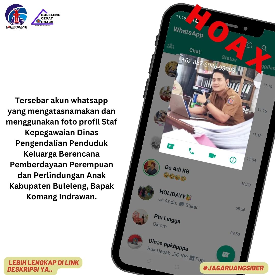 Akun Whatsapp yang mengatasnamakan dan menggunakan foto profil Staf Kepegawaian Dinas P2KBP3A Kabupaten Buleleng