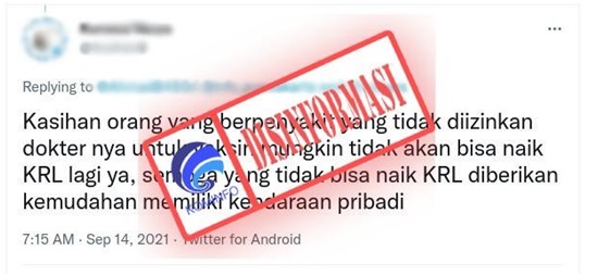 Orang yang Berhalangan Vaksinasi Covid-19 Tidak Bisa Naik KRL