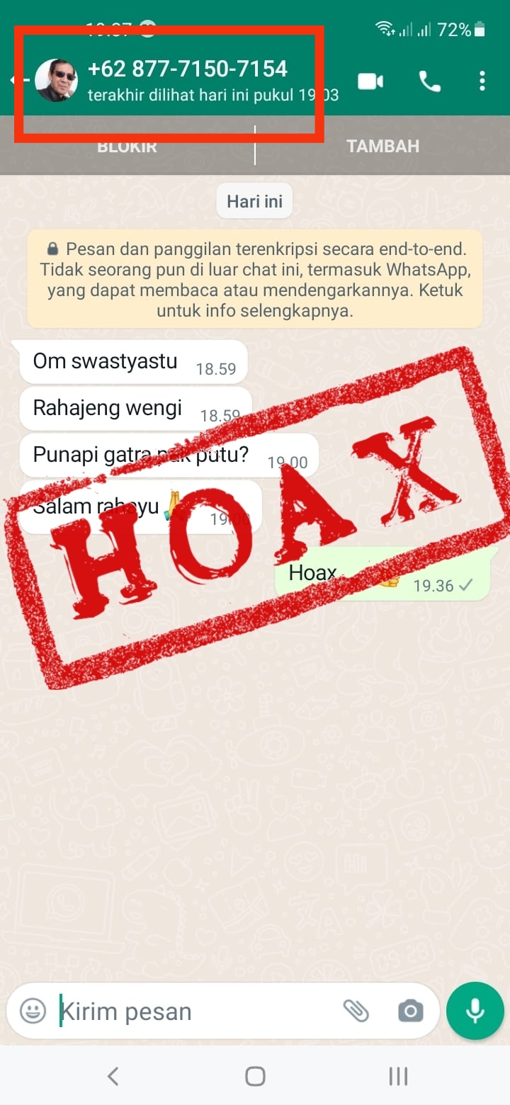 Tersebar Tangkapan Layar Akun WhatsApp Mengatasnamakan Salah Satu Anggota DPRD Kabupaten Buleleng