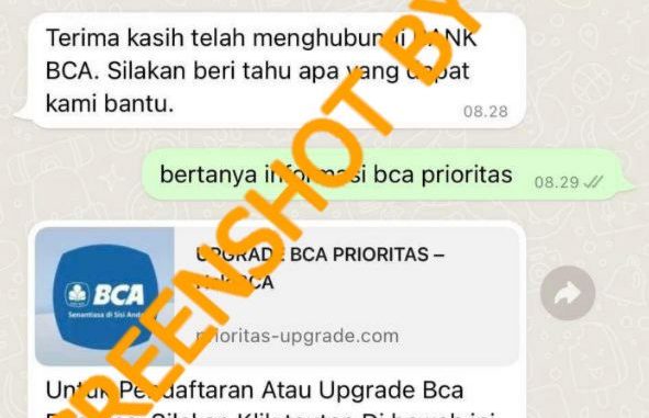 Nomor WhatsApp BCA +61280034998 Menawarkan Layanan Upgrade BCA Prioritas