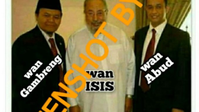 “Ini foto Anies dan Syeikh Yusuf Al-Qaradhawi, pimpinan ISIS.”