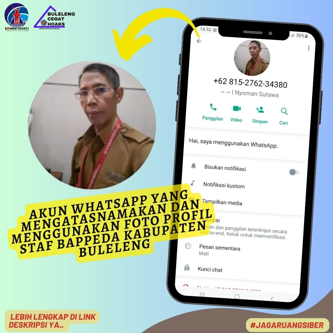 Akun Whatsapp yang mengatasnamakan dan menggunakan foto profil Staf Bappeda Kabupaten Buleleng.