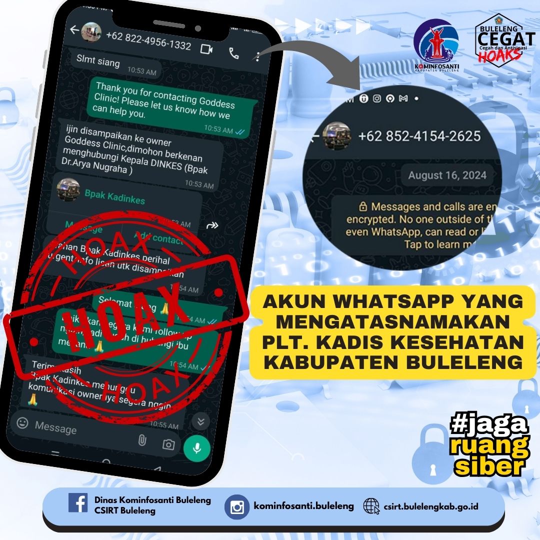 Akun WhatsApp yang  mengatasnamakan Plt. Kepala Dinas Kesehatan Kabupaten Buleleng.