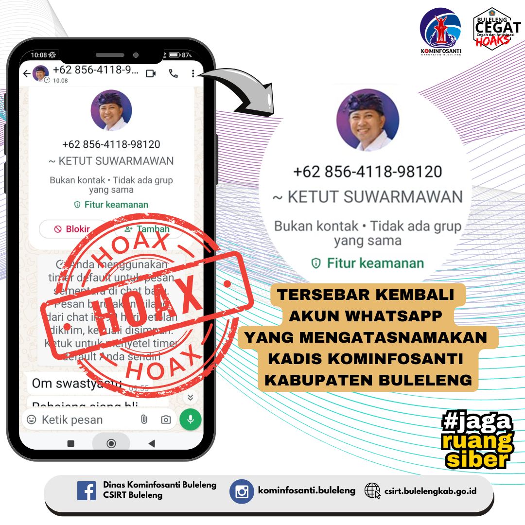 Tersebar kembali Akun WhatsApp yang mengatasnamakan Kadis Kominfosanti Kabupaten Buleleng.