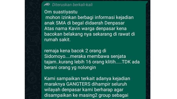 Pesan Berantai Pembacokan Resahkan Warga, Kapolsek Denpasar Barat: Saya Pastikan Itu Hoax