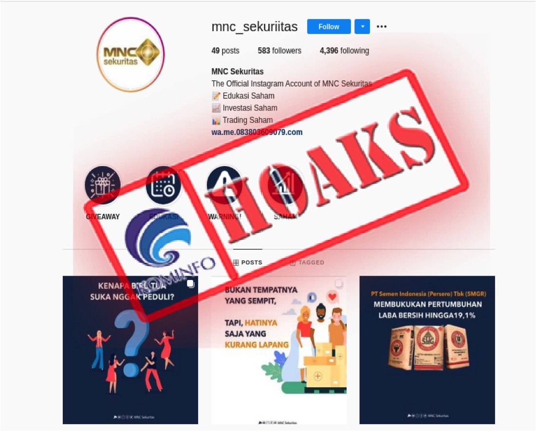 Akun Instagram Palsu MNC Sekuritas