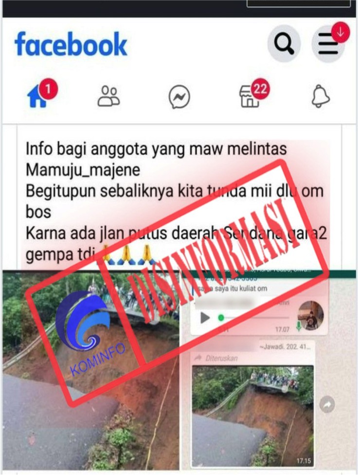 Foto Jalan Putus di Sulawesi Barat Akibat Gempa Majene