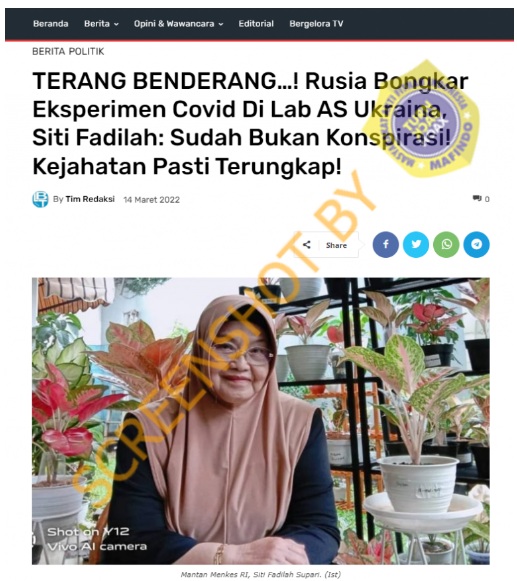 “Jadi Covid adalah tidak natural tapi rekayasa si laboratorium Amerika Serikat di Ukraina untuk senjata biologi”