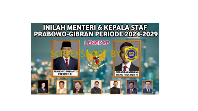 Daftar Nama Menteri dan Kepala Staf Presiden Prabowo-Gibran Periode 2024-2029