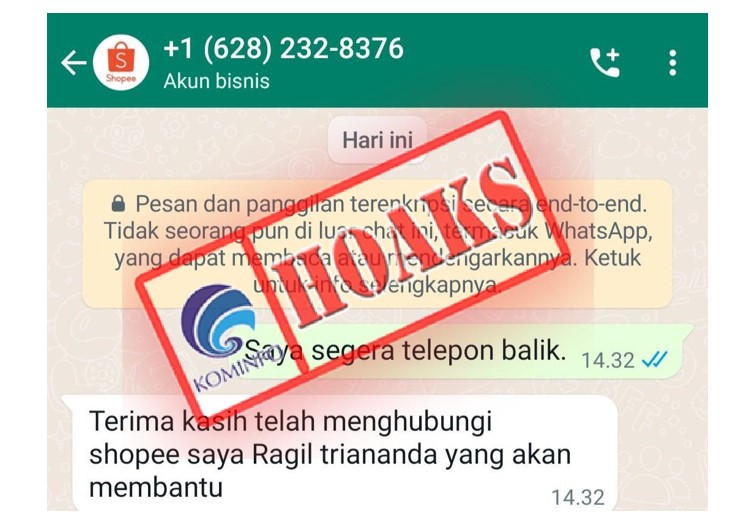 WhatsApp Customer Service Mengatasnamakan Shopee Indonesia