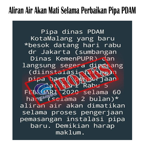 Aliran Air Akan Mati Selama Perbaikan Pipa PDAM