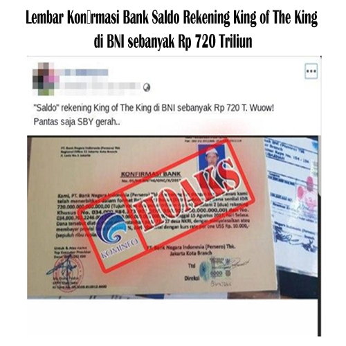 Lembar Konfirmasi Bank Saldo Rekening King of The King di BNI sebanyak Rp 720 Triliun