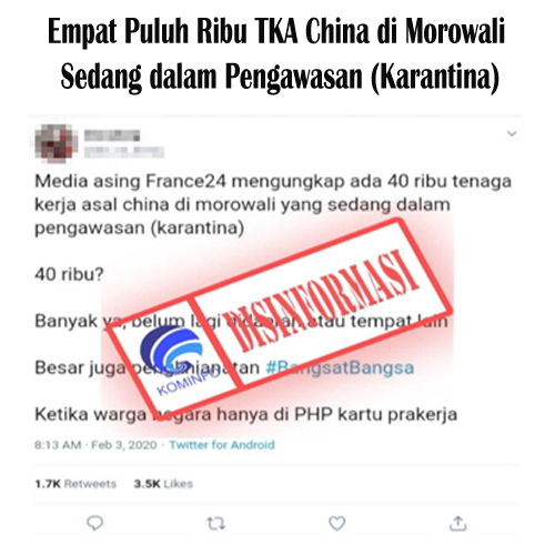 Empat Puluh Ribu TKA China di Morowali Sedang dalam Pengawasan (Karantina)