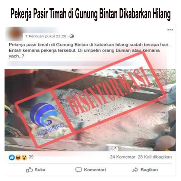 Pekerja Pasir Timah di Gunung Bintan Dikabarkan Hilang