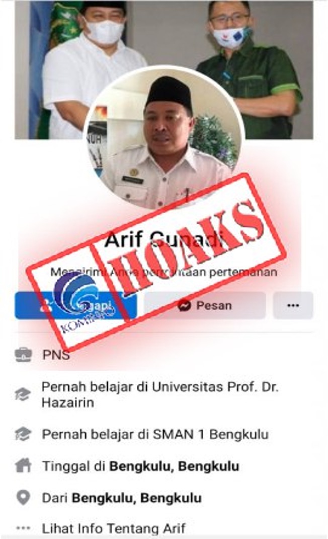 Akun Facebook Mengatasnamakan Sekda Bengkulu Arif Gunadi