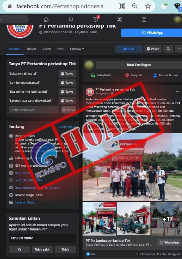 Akun Facebook Mengatasnamakan Kemitraan Pertamina