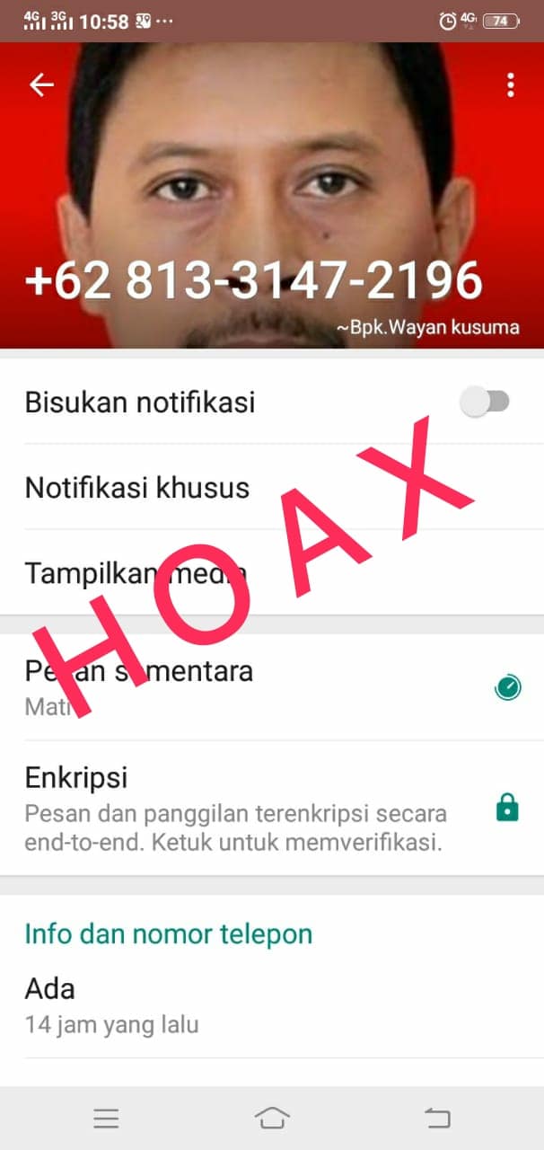 Akun WhatsApp yang mengaku sebagai salah satu adjudan/sekpri Bupati Buleleng