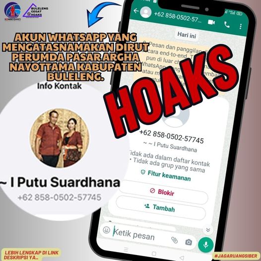 Akun Whatsapp yang mengatasnamakan Dirut Perumda Pasar Argha Nayottama Kabupaten Buleleng