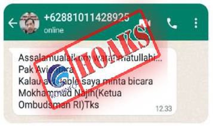 Akun WhatsApp Mengatasnamakan Ketua Ombudsman RI Mokhammad Najih