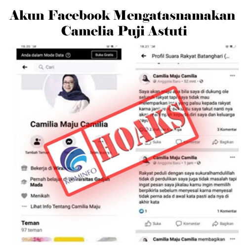 Akun Facebook Mengatasnamakan Camelia Puji Astuti