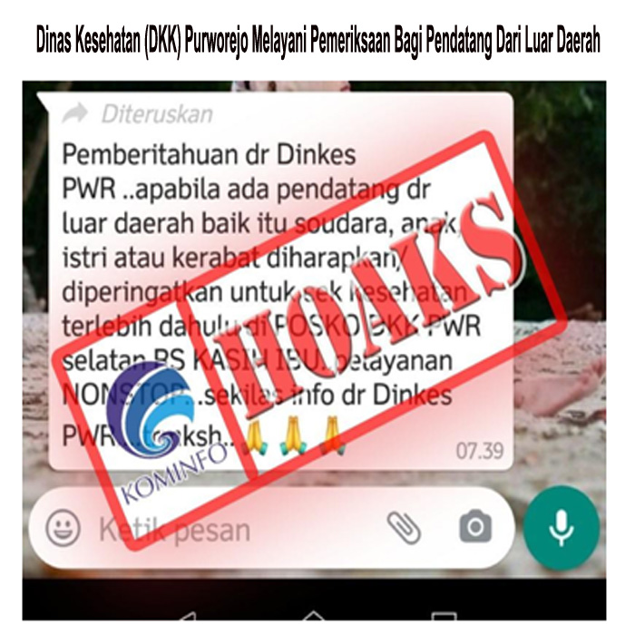 Dinas Kesehatan (DKK) Purworejo Melayani Pemeriksaan Bagi Pendatang Dari Luar Daerah