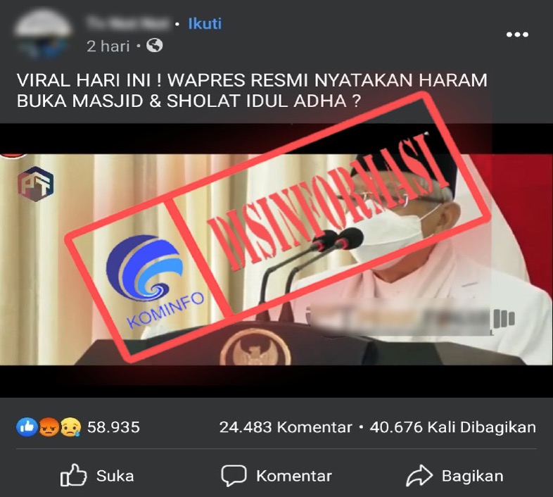 Wapres Ma'ruf Amin Resmi Nyatakan Haram Buka Masjid dan Sholat Idul Adha