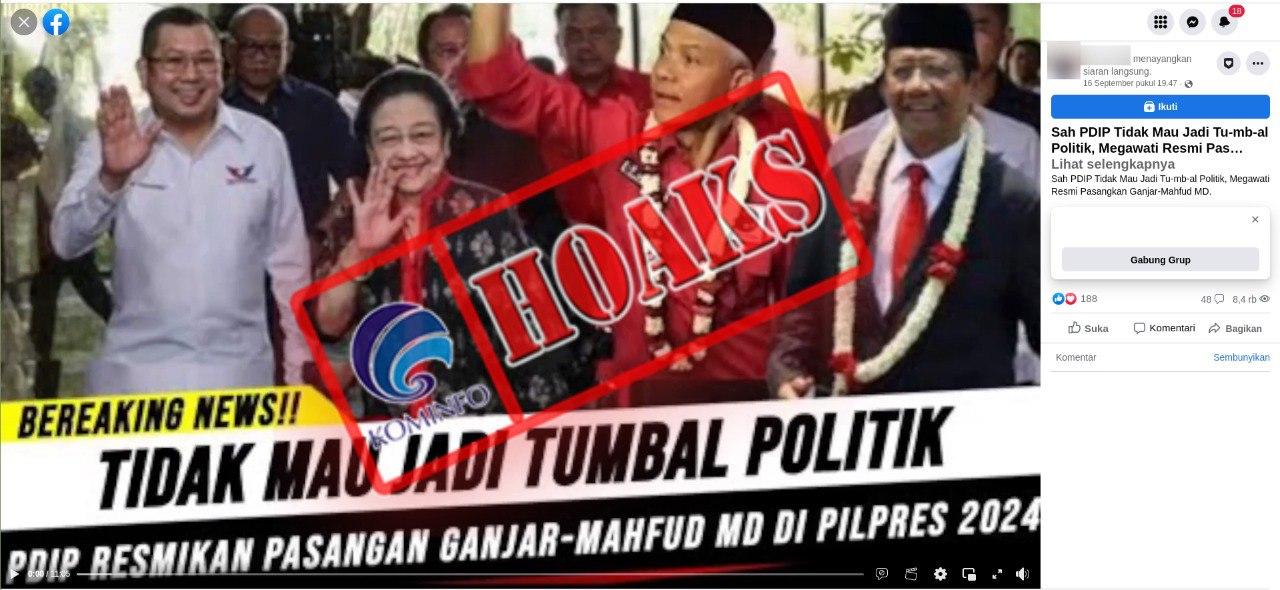 Unggahan Video Ketua Umum PDIP Resmi Usung Ganjar Pranowo dan Mahfud MD sebagai Bakal Capres dan Cawapres pada Pilpres 2024