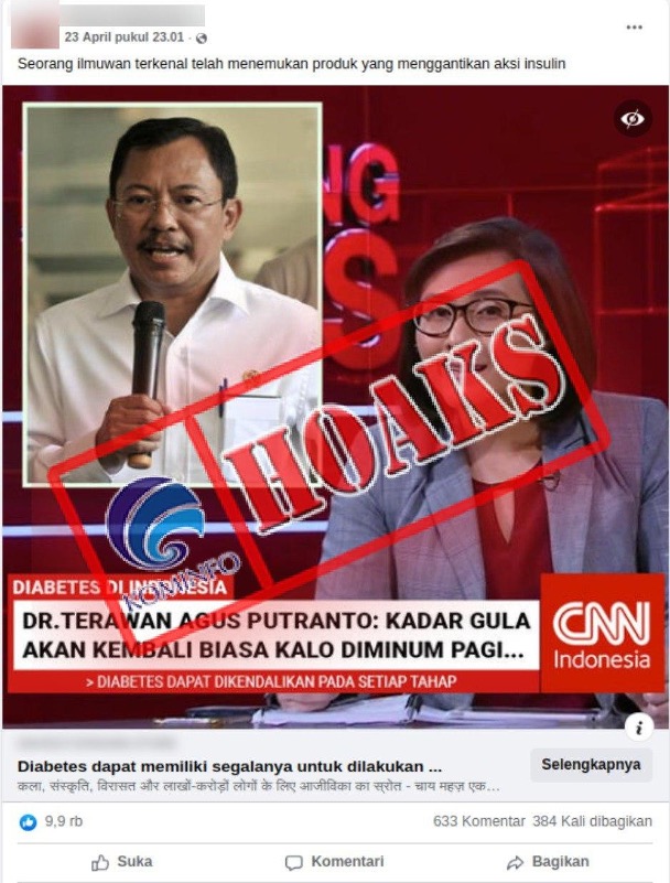 Berita Catut CNN Indonesia, Terawan Diklaim Temukan Produk Pengganti Insulin