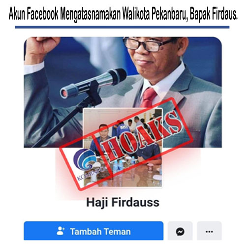 Akun Facebook Mengatasnamakan Walikota Pekanbaru, Bapak Firdaus