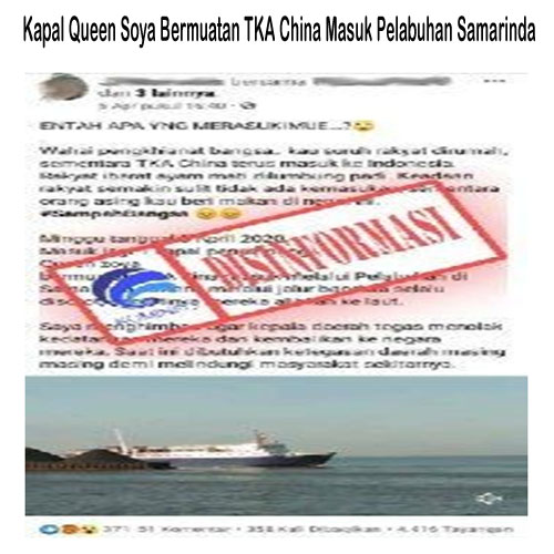 Kapal Queen Soya Bermuatan TKA China Masuk Pelabuhan Samarinda