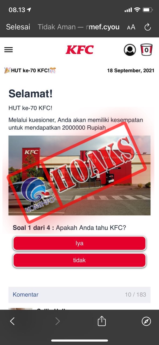 KFC Bagikan Hadiah Rp2 Juta dalam Rangka Ulang Tahun ke-70