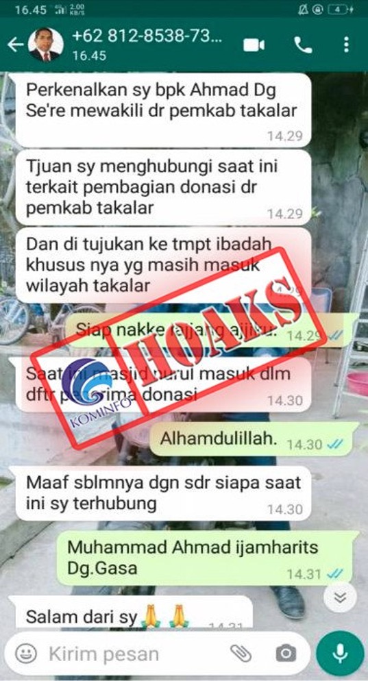 Akun Whatsapp Mengatasnamakan Wakil Bupati Takalar Ahmad Dg. Se’re