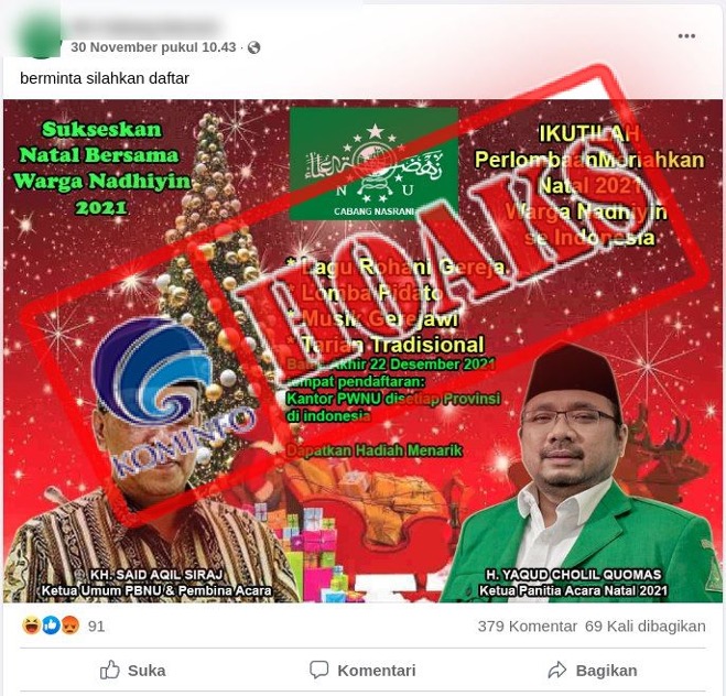 Poster NU Cabang Nasrani Gelar Lomba Natal 2021