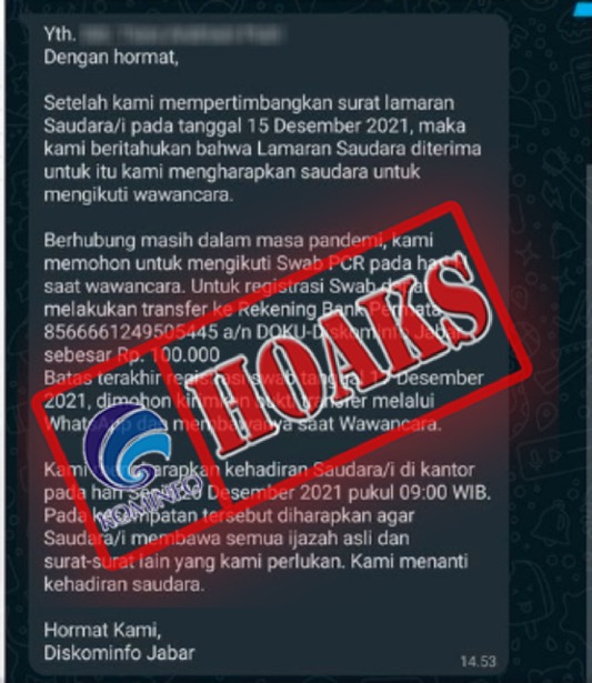 Pesan Berantai Mengatasnamakan Diskominfo Jabar