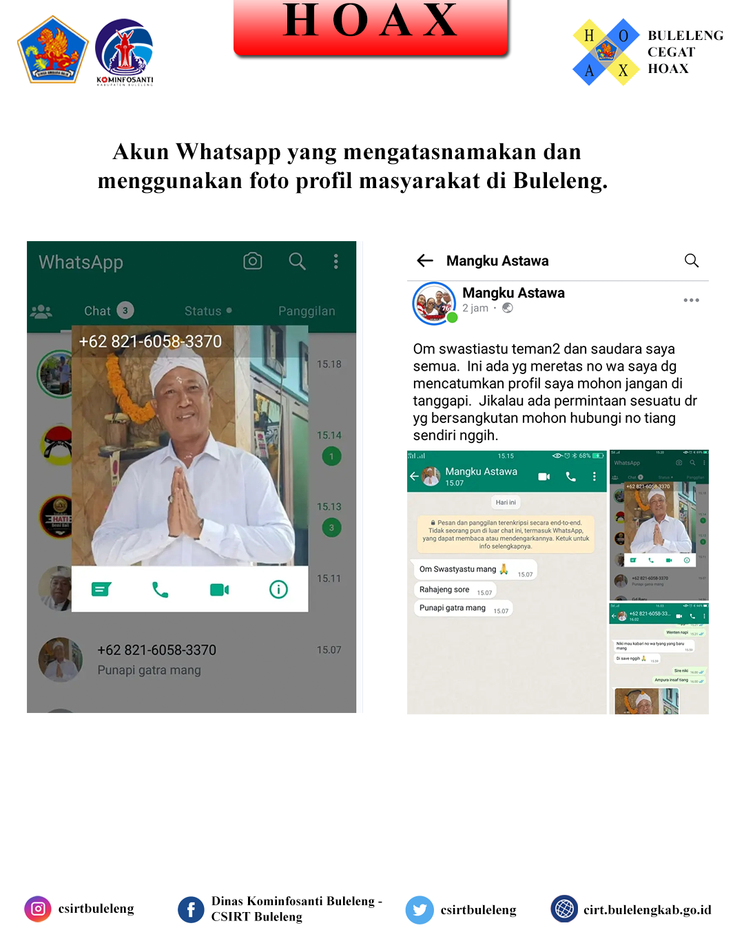 Akun Whatsapp yang mengatasnamakan dan menggunakan foto profil masyarakat di Buleleng.