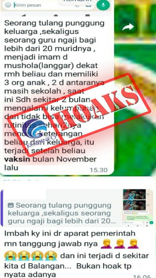 Guru Ngaji di Balangan Lumpuh Setelah Divaksin