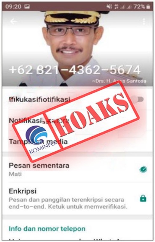 Akun WhatsApp Mengatasnamakan Wakil Bupati Sukoharjo Drs. H. Agus Santosa