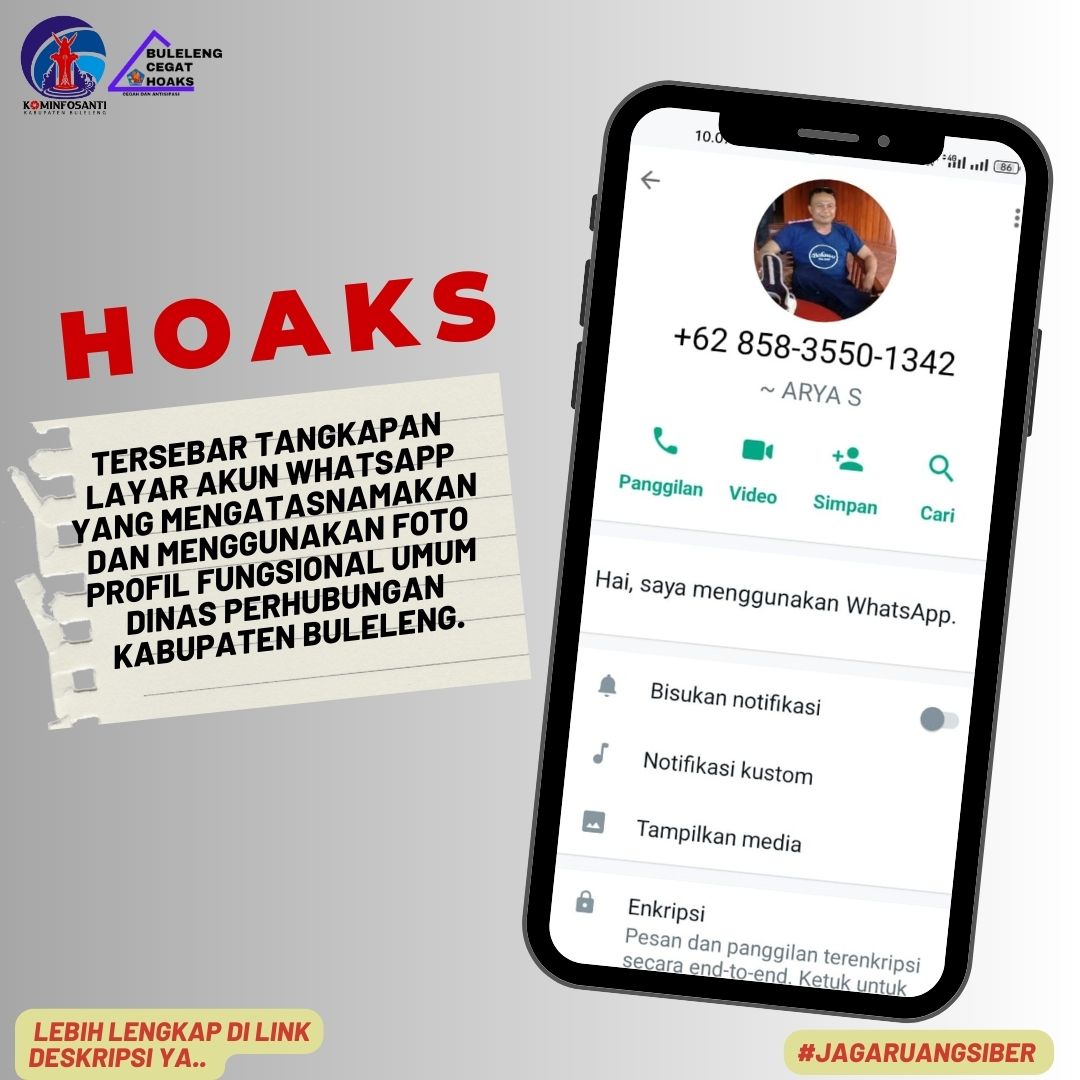 Tersebar tangkapan layar akun WhatsApp yang mengatasnamakan dan menggunakan foto profil Fungsional Umum Dinas Perhubungan Kabupaten Buleleng.