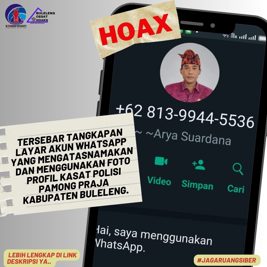 Tersebar tangkapan layar akun WhatsApp yang mengatasnamakan dan menggunakan foto profil Kepala Satuan Polisi Pamong Praja Kabupaten Buleleng