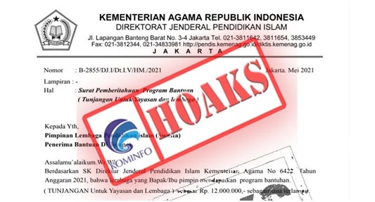 Surat Pemberitahuan Program Bantuan Tunjangan untuk Yayasan dan Lembaga