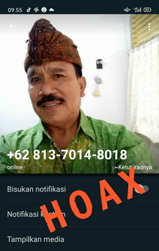 Akun Whatsapp yang mengatasnamakan Sekretaris Disdagprinkopukm Kabupaten Buleleng