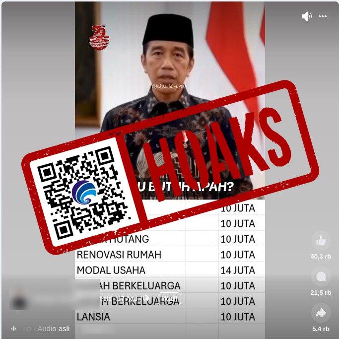 Presiden Jokowi Bagikan Bantuan Rp790 Juta Dalam Rangka Hari Kemerdekaan di Facebook