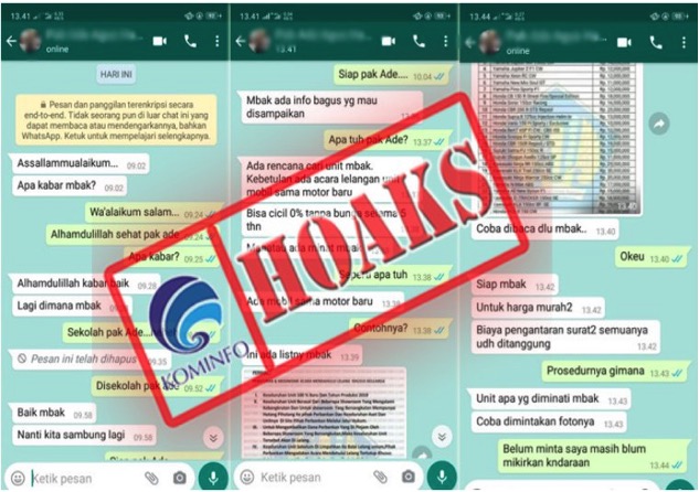 Pesan Whatsapp Ade Agus Hartanto Ketua Komisi I DPRD Riau Tawarkan Lelang Mobil
