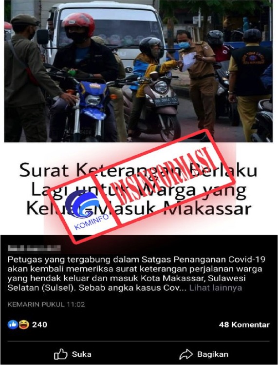 Surat Keterangan Berlaku Lagi untuk Warga yang Keluar-Masuk Makassar