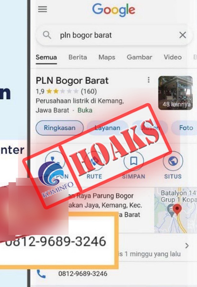 Nomor Telepon Mengatasnamakan PLN Wilayah Bogor Barat