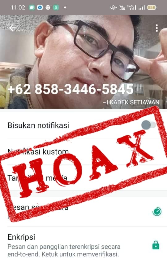 Beredar Tangkapan Layar Akun WhatsApp Mengatasnamakan I Kadek Setiawan Anggota DPRD Provinsi Bali