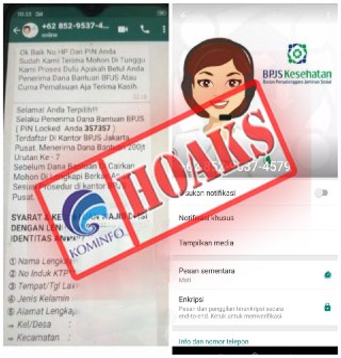 WhatsApp Mengatasnamakan BPJS Memberikan Bantuan Dana Rp 200 Juta