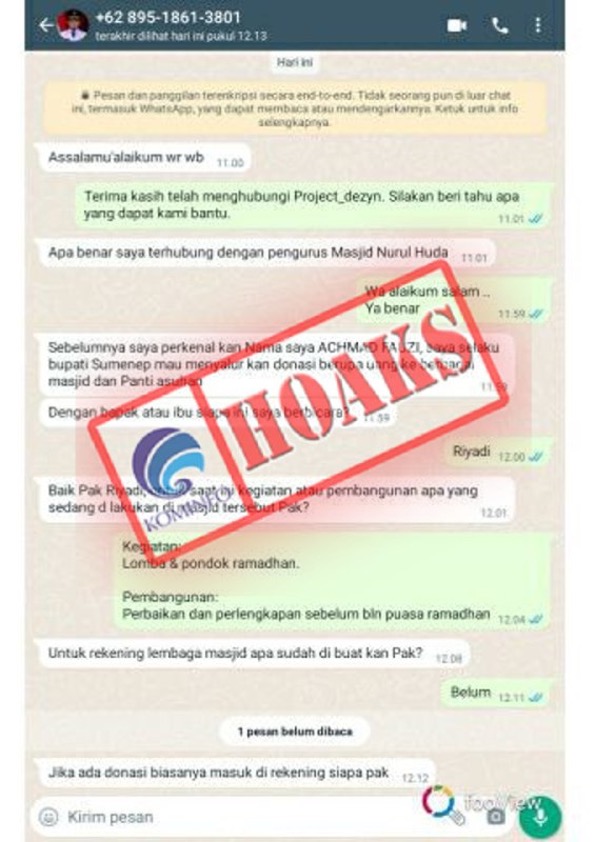 Akun WhatsApp Mengatasnamakan Bupati Sumenep Achmad Fauzi